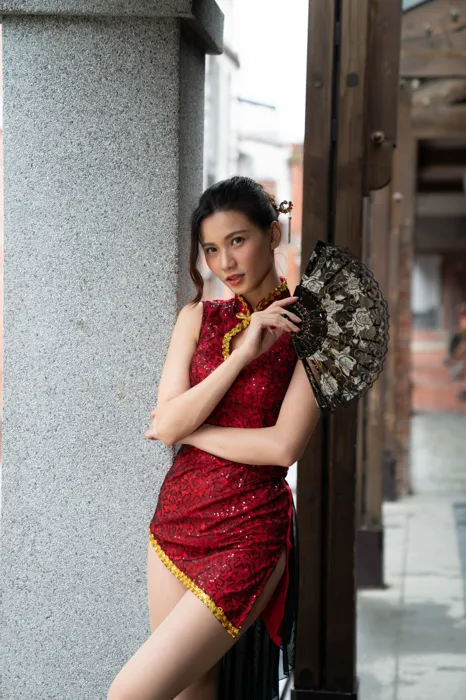 [Mzsock] NO.057 Cai Yixin, ultra short cheongsam, stockings, high heels, beautiful legs, outdoor shot street photography#[55P]-8